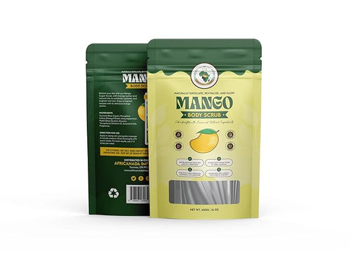 Afro Authentic Mango Sugar Scrub with Shea Butter – Natural Exfoliating Body Scrub | Deep Hydration & Glow | Tropical Scent | Resealable Bag | 450g / 16oz