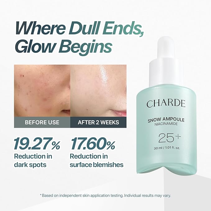 Charde Snow Ampoule Niacinamide Serum – Dark Spot Corrector & Brightening Serum for Face | 99.9% Pure Niacinamide + White Garcinia, Visible Results from First Use, Korean Skincare (1.01 fl oz)