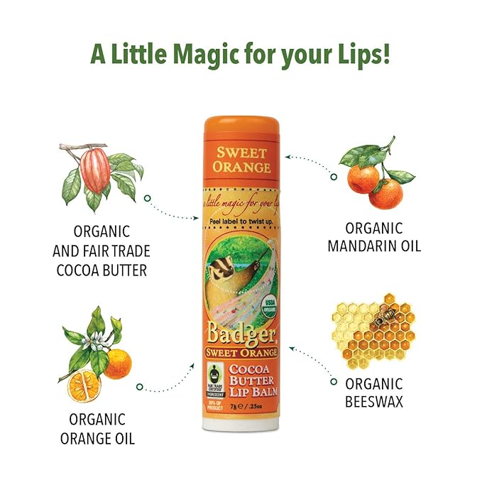 Badger Sweet Orange Cocoa Butter Lip Balm - .25oz Stick