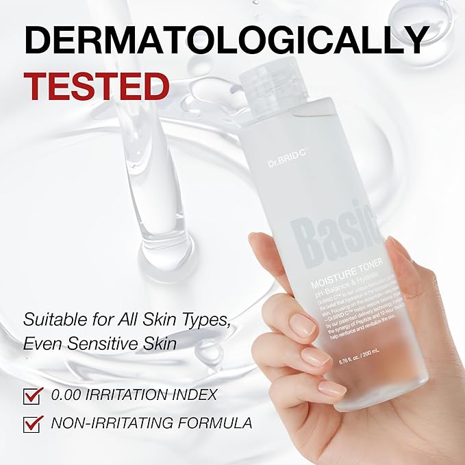 Dr.BRID C Moisture Hydrating Face Toner - Peptide Toner with Centella & Hyaluronic Acid, Helps Restore pH Balance & Refine Texture for Sensitive Skin, Alcohol-Free & Fragrance-Free, 6.76 fl.oz.