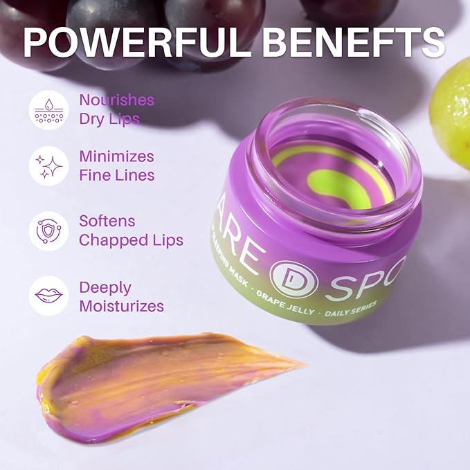 SPODARE Lip Mask, Hydrating Overnight Lip Sleeping Mask, Lip Moisturizer for Dry Cracked Lips Care, Dual-Color Lips Balm for Nourishing and Softening Lips, Minimizes Fine Lines - Grape