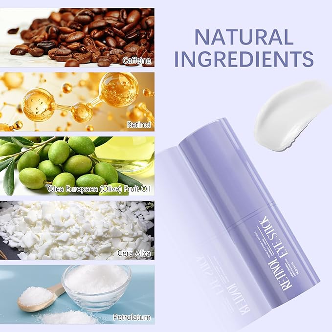 Retinol & Caffeine Eye Balm Stick for Dark Circles, Puffiness, Fine Lines and Eye Bags, Anti Aging Under Eye Cream Smooths Wrinkles Moisture Stick (0.24oz/7g)