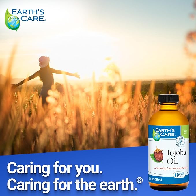 Earth’s Care Jojoba Oil - 100% Pure Jojoba Oil for Hair, Skin and Nails - Cold Pressed - Nourishing Natural Moisturizer - 8 FL OZ