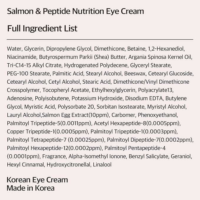 eyeNlip Salmon Peptide Eye Cream 1.18 fl oz - Daily Lightweight Cream with Niacinamide and Nutrition-Rich Complex for a Refreshed Under-Eye Look, Korean Skincare Routine