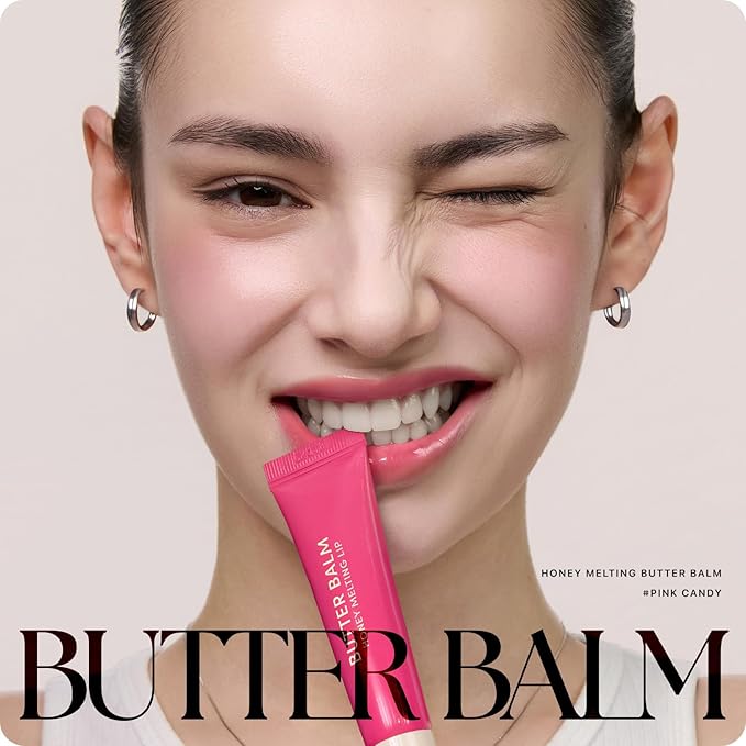 Nature Republic Honey Melting Lip Butter Balm – Hydrating Tinted Plumping Lip Balm with Peptides, for Sheer & Glossy, Fuller-Looking Lips (Pink Candy)