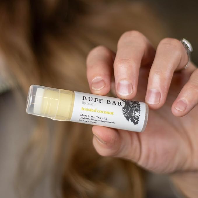 BUFF BAR Pure Bison Tallow Lip Balm, Toasted Coconut, (4 pack) - Sweet Coconut, Moisturizing, Non-Habit Forming