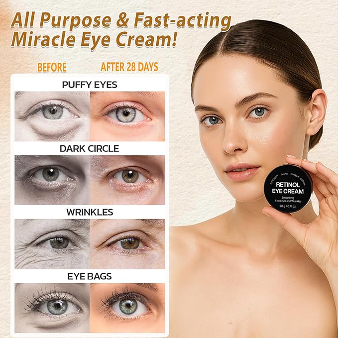 Eye Cream Retinol Under Eye Cream for Puffiness and Bags Under Eyes Dark Circles Firming Cream Tightening Lifting Sagging Skin with LIFTONIN Caffeine Collagen Peptides Vitamin E - 0.71 oz