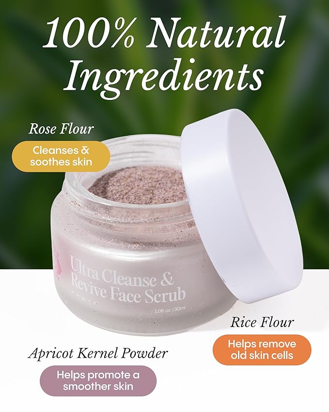 Frøya Organics Ultra Cleanse & Revive Face Scrub | Gentle Exfoliating Scrub with Arctic Rose Petals & Rice Powder | Natural Botanical Formula for Smooth Radiant Skin | 30ml