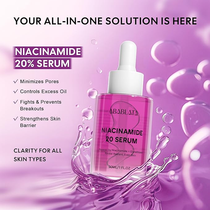 Niacinamide 20 Serum with Hyaluronic Acid, Glutathione & Tranexamic Acid - Concentrated Serum for Face, Uneven Skin Tone, Pore Care for Sensitive Skin
