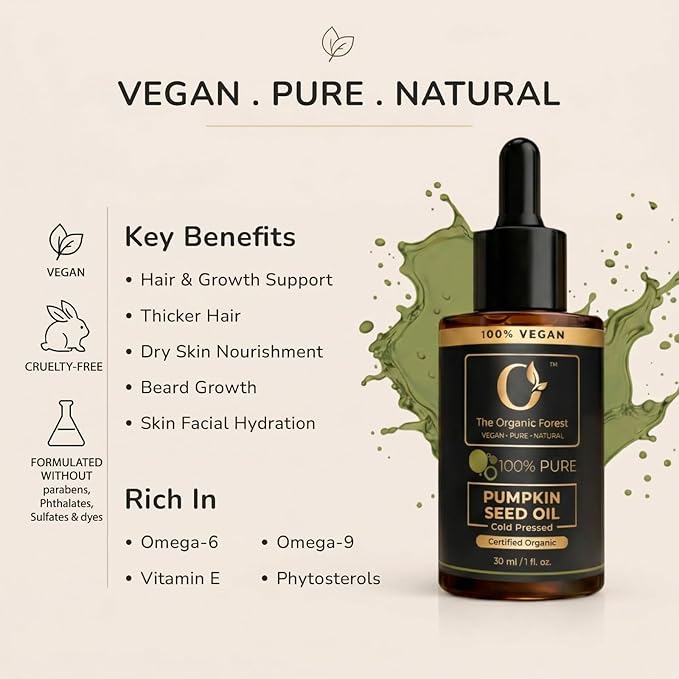 Pumpkin Seed Oil – Cold Pressed for Thicker Hair & Growth Support, Weak Dry Hair & Scalp Care, Beard & Skin Oil