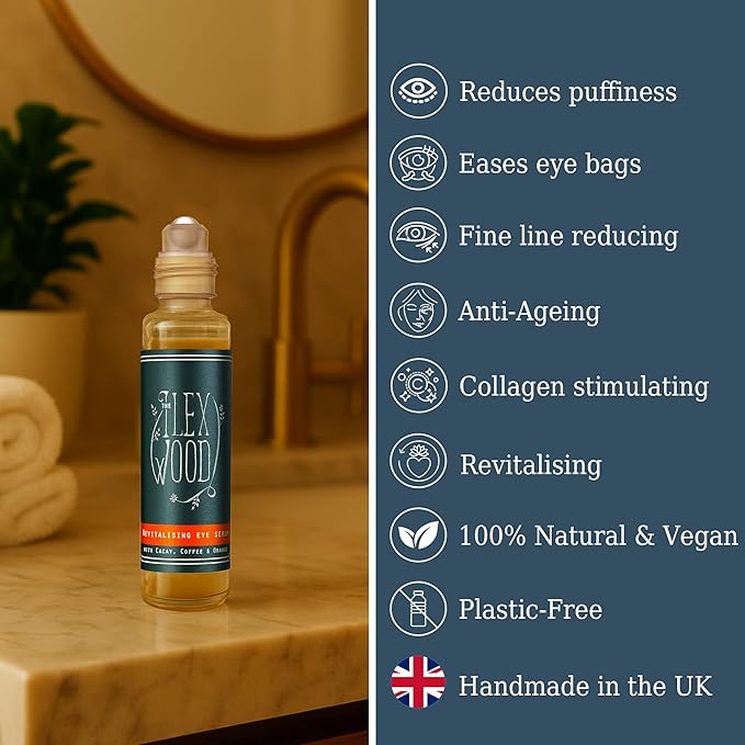 The Ilex Wood - Revitalising Eye Serum. An all-natural vegan anti-ageing serum with Cacay Oil, Green Coffee Arabica Oil, Frankincense, Eucalyptus, Thyme, Bergamot & Orange - 10ml (0.34 fl oz)