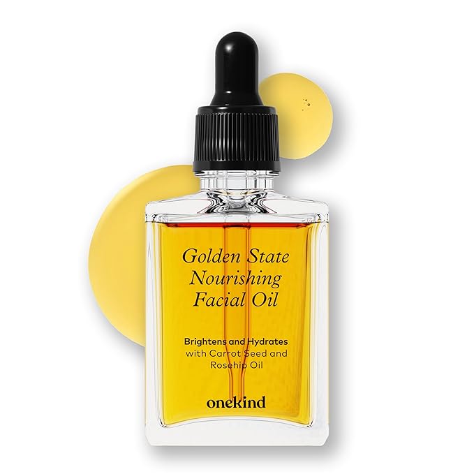 Onekind Golden State Anti Aging Botanical Face Oil with Rosehip Seed Oil, Sea Buckthorn Extract, Carrot Seed to Visibly Brighten, Firm, and Hydrate - Nourishing and Hydrating for Dry Skin