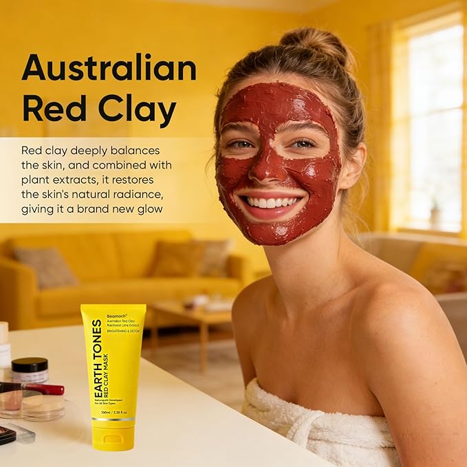 Australian Red Clay Face Mask, Earth Tones Face Mask, Mineral-Rich Purifying Mud Mask with Desert Lime, Rainforest Lime Extracts & Shea Butter, Smoother Skin, All Skin Types, 100 ML (1)