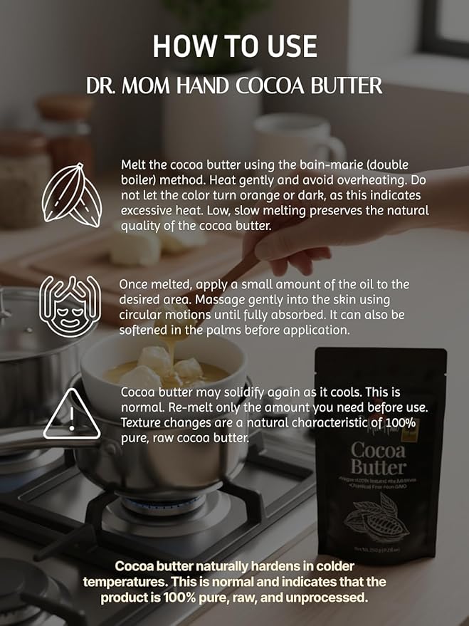 Organic Raw Cocoa Butter | 100% Pure,Natural & Unrefined, 3,53 oz, for Skin and Hair Care