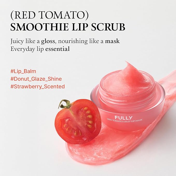 FULLY Red Tomato Jelly Lip Sleeping Mask, Korean Lip Balm for Dry, Chapped Lips, Tomato Seed Oil & Hyaluronic Acid, Overnight Hydration & Plump Glossy Finish, Non-Sticky Vegan Lip Treatment | 0.42 oz