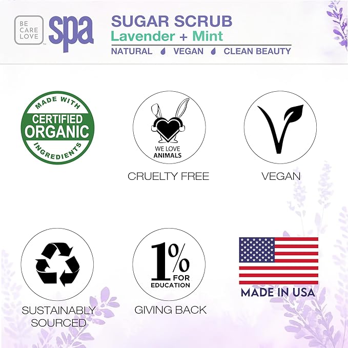 BCL Spa Calming Lavender Mint Sugar Scrub - Professional Soothing Body Scrub for Relaxation, Calming, Self Care Aromatherapy, Hydrating Exfoliator, Made in USA, 16 oz