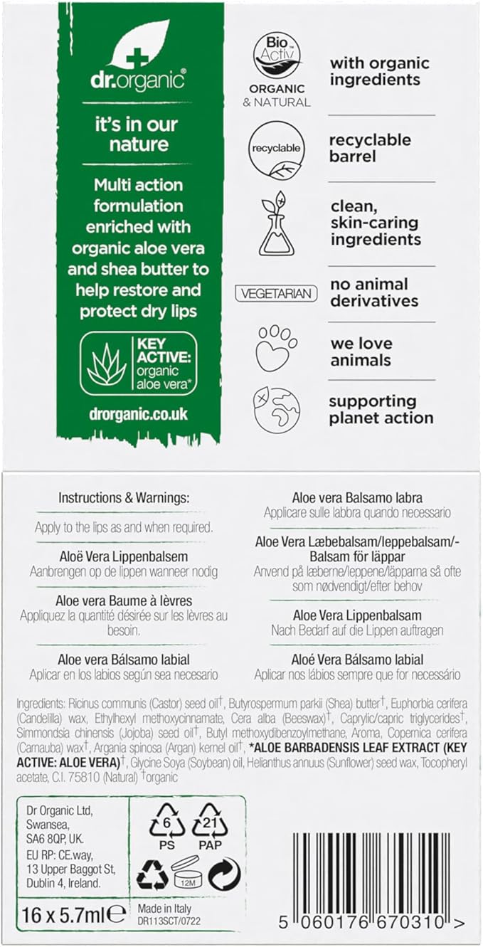 Organic Doctor Organic Aloe Vera Lip Balm, 5.7 ml