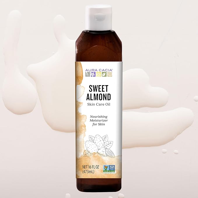 Aura Cacia Natural Skin Care Oil Sweet Almond | 16 Fluid Ounces (Pack of 2)