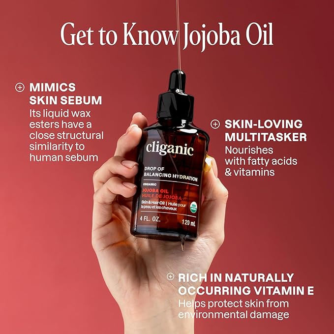Cliganic Organic Jojoba Oil, 100% Pure (4oz) | Moisturizing for Face, Hair, Skin & Nails | Natural Cold Pressed Hexane Free | Base Carrier Oil (Pack of 2)