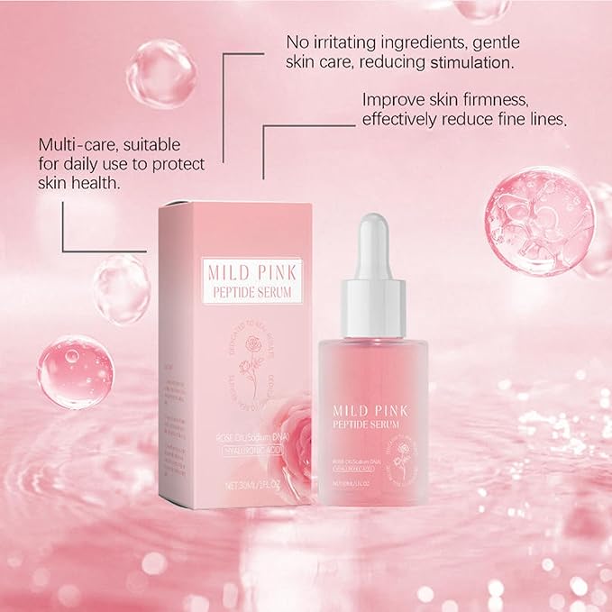Pink Peptide Facial Serum, Rose Facial Moisturizing Serum, Moisturizes and Nourishes, Firms and Lifts Skin, Improves Skin Elasticity, Reduces Wrinkles and Fine Lines, Improves Skin Texture, 1 Fl.Oz