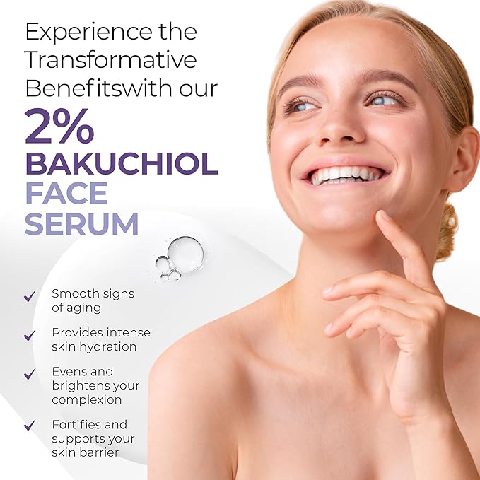 Bakuchiol Face Serum - Natural Retinol Alternative Extract - Renewal Facial Moisturizer - Vitamin C Pure Vegan Treatment - Para Las Arrugas
