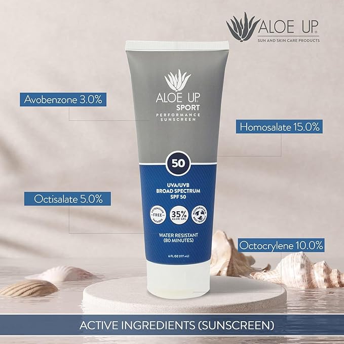 Aloe Up Sport Sunscreen Body Lotion SPF 50 – Broad Spectrum Sunblock With Aloe Vera Gel – Non-Greasy, Skin Sun Protection, No White Cast – Reef Friendly Sunscreen – Fragrance-Free – 6 Oz, 2-Pack