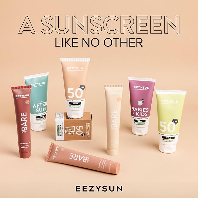 EEZYSUN BARE Tinted Sunscreen for Face SPF 50 - Non-Greasy, Weightless, Water-Resistant, Vegan & Reef-Safe Tinted Moisturizer with SPF, Hyaluronic Acid, Jojoba Oil - All Skin Types, 1.69 fl oz - Light