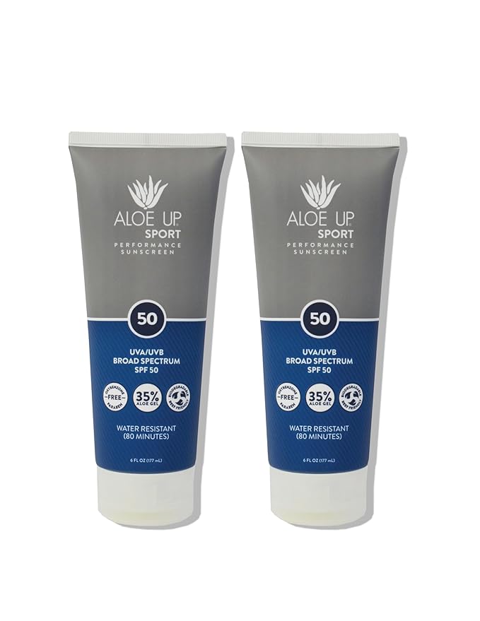 Aloe Up Sport Sunscreen Body Lotion SPF 50 – Broad Spectrum Sunblock With Aloe Vera Gel – Non-Greasy, Skin Sun Protection, No White Cast – Reef Friendly Sunscreen – Fragrance-Free – 6 Oz, 2-Pack