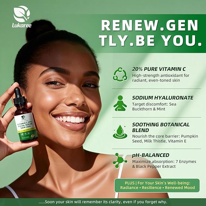 Vitamin C Serum for Face, 20% Brightening Face Serum with Sodium Hyaluronate for Dark Spots & Fine Lines – Support Collagen & Skin Radiance, Plus Vit C Caps for Inside-Out Support, 1 Fl Oz + 60 Caps