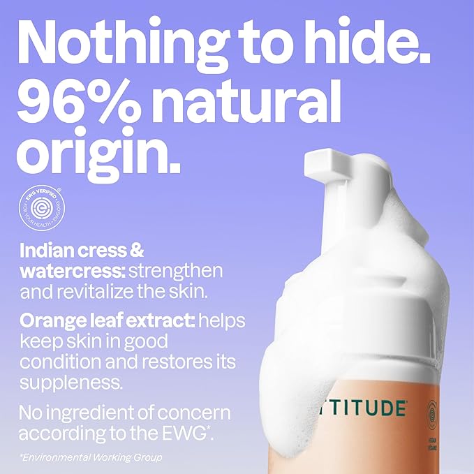 ATTITUDE Micellar Foaming Facial Cleanser, EWG Verified, Dermatologically Tested, Plant and Mineral-Based, Vegan, Orange Blossom & Eucalyptus Scent, 5 Fl Oz
