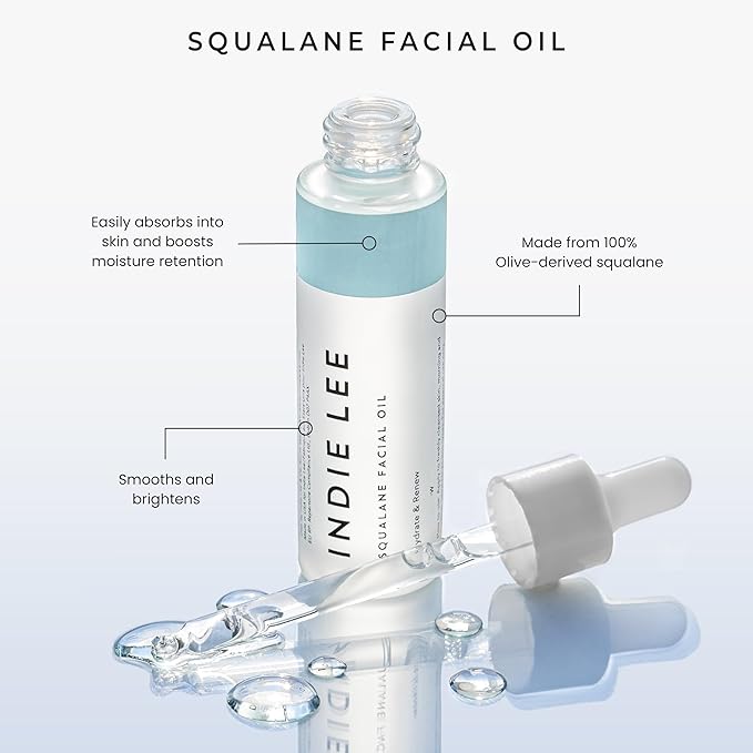 Indie Lee 100% Squalane Oil, 100% Olive-Derived Daily Multi-Use Face & Body Oil, Hydrating Non-Greasy Moisturizer for Dry Skin, Fine Lines & Wrinkles, Even Skin Tone, Brighten & Improve Texture, 10ml