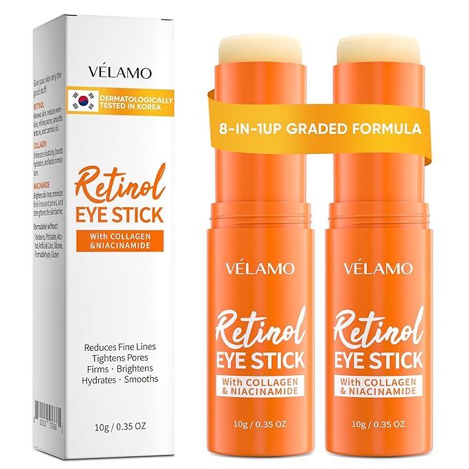 VELAMO ADVANCED Retinol Eye Stick: Plumping & Smoothing Under Eye Balm for Dark Circles, Puffiness & Wrinkles - Made in Korea, Upgraded Formula with Collagen, Niacinamide & Peptides 0.35 OZ/10g 2 Pcs