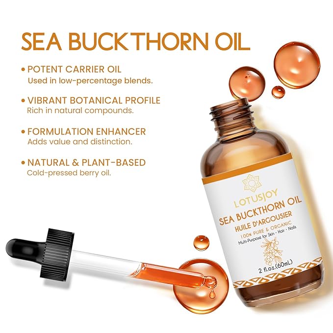 Sea Buckthorn Oil, 100% Pure & Organic, Multi-Purpose for Skin Hair Nails, 2 fl oz (60mL)