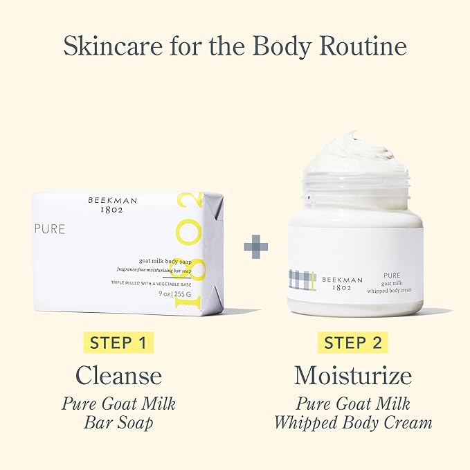 Beekman 1802 Whipped Body Cream – Rich Body Butter & Moisturizing Body Cream, Goat Milk Lotion, Shea Butter & Vitamin E, Hydrating Body Moisturizer for Dry Skin - Pure 8 oz