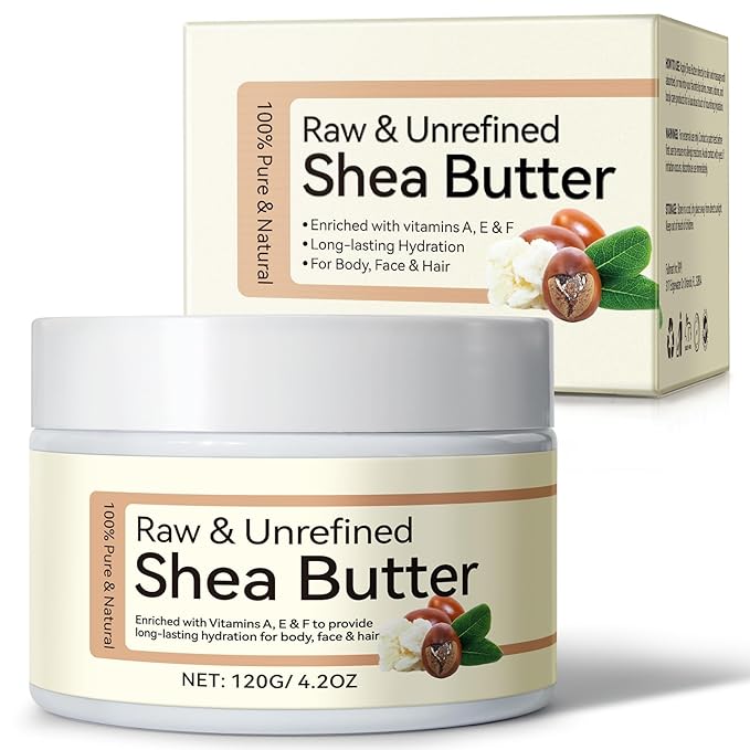 QJCWXIAOX Raw & Unrefined Shea Butter for Body, Face & Hair, Pure Shea Butter with vitamins A, E & F, Long-Lasting Hydration for Dry Skin, Hair Care, DIY Lip Balm, Natural Moisturizer