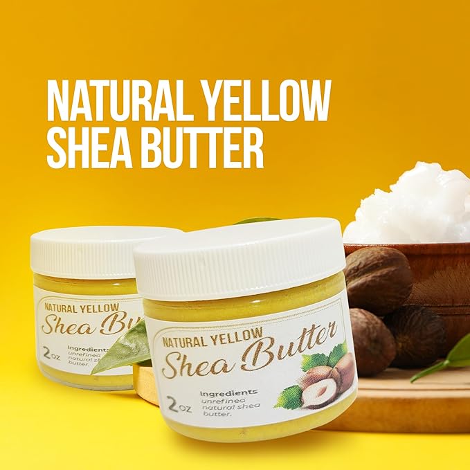 Raw African Shea Butter Travel Size – 2 oz Pure Unrefined Shea Butter for Skin, Hair & Face – Traditional – Plant-Based Body Cream for Dry, Rough Areas - Yellow