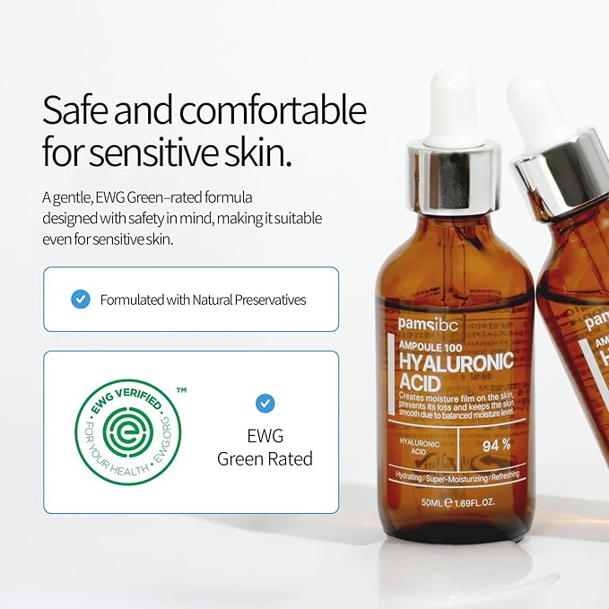 PAMS IBC Ampoule 100 Hyaluronic Acid, Korean Professional Esthetician Formula, Dual-Molecular HA Complex, Clean Minimal for Sensitive & Dry Skin (1.69fl.oz/50ml)