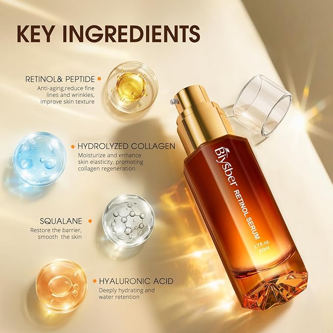 Retinol Collagen Serum for Face: Anti Aging &Anti Wrinkle Repair Peptide Serum with Hyaluronic Acid to Boost Hydration- Day/Night Facial Firming Neck Skin Care for Women
