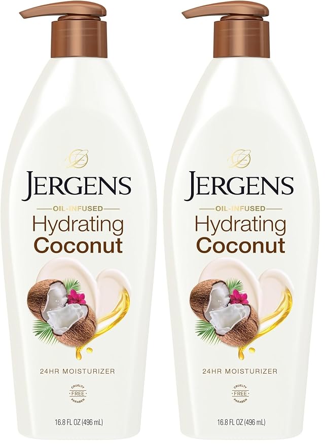 Jergens Hydrating Coconut Body Lotion,Hand and Body Moisturizer,Infused with Coconut Oil,Hydrates Dry Skin Instantly,Dermatologist Tested,16.8 oz,(Pack of 2)