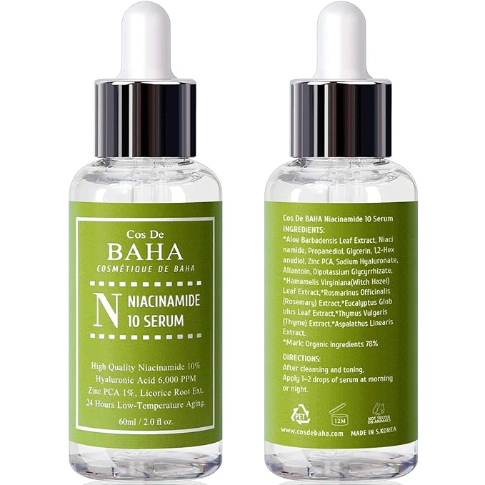 Cos De BAHA Niacinamide 10% Serum 2 Fl Oz – Zinc PCA, Hyaluronic Acid & Aloe for Balancing, Pore-Refining & Uneven Tone (60 ml)