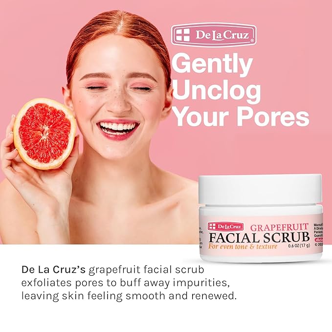 De La Cruz Grapefruit Facial Scrub - Face Exfoliator Scrub with Vitamin E, Papaya and Aloe Vera (0.6 Ounce (Trial Size))
