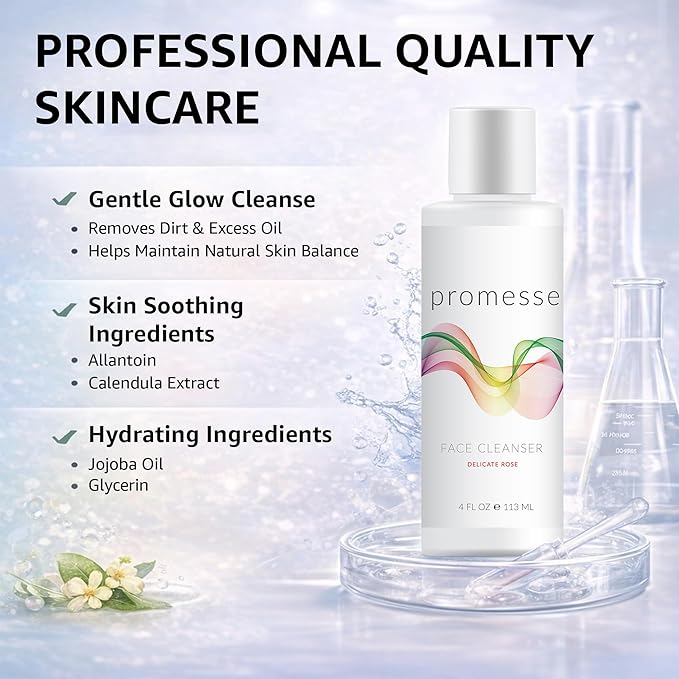 promesse Acne Control Facial Cleanser with Glycolic & Salicylic Acid | Anti-Aging Gentle Exfoliating Face Wash | Rose Scented Hydrating Cleanser with Natural Ingredients for Skin Wash - 4 fl oz