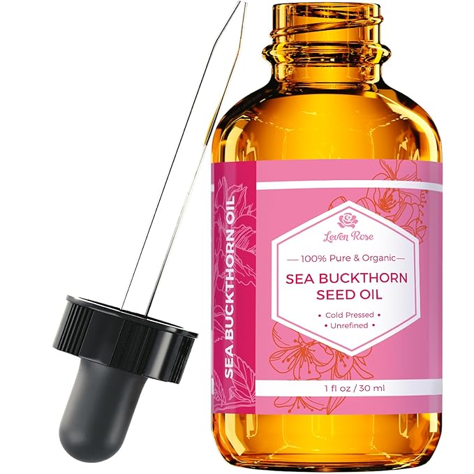 Leven Rose Sea Buckthorn Seed Oil, 100% Pure Unrefined Cold Pressed Anti Aging Acne Treatment for Hair Skin and Nails (1 oz)