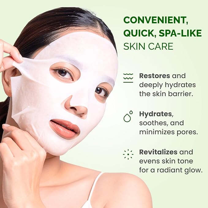 PLANTIFIQUE Facial Sheet Mask Chill Cica 5 Pack – Calming & Soothing and Korean Skincare Clay Mask – Hydrating Mud Mask with Avocado & Superfoods
