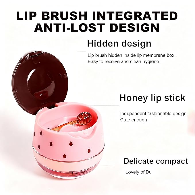 4 PCS Honey Lip Mask, Strawberry & Watermelon & Apple Lime Lip Sleeping Mask Propolis Moisturizing Lip Balm with Stick, Vitamin E Lip Masks, Repairs And Prevents Chapped Lips (4 Flavors)