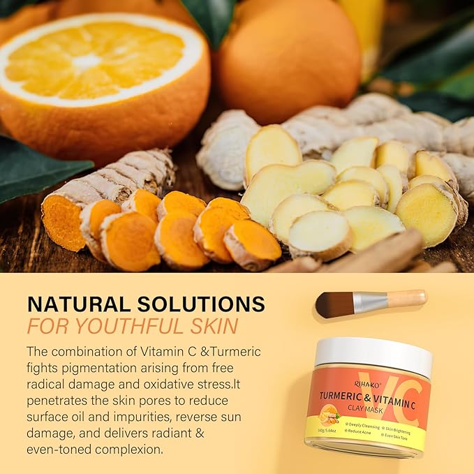RIHAKO Valentine 's Day Gift for Women Turmeric Vitamin C Clay Mask Skincare| Deep Cleansing Facial Clay Mask for Dark Spots, Dull Skin, Refining Pores and Controlling Oil,Dark Spot Remover for Face