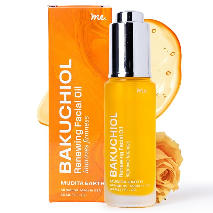 Mudita Earth Bakuchiol Face Oil – Retinol Alternative for Women | Chia Seed & Prickly Pear Serum for Gua Sha & Lymphatic Drainage | Plant-Based Oil for Scar Heal, Healthy-Aging for Oily Skin - 1 fl oz