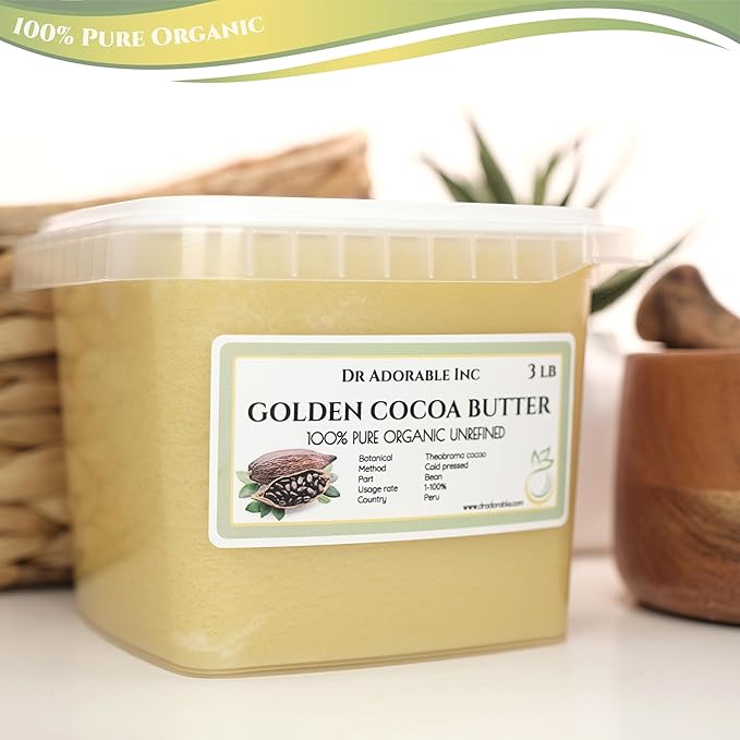Dr Adorable - 3 lb - Golden Cocoa Butter - Unrefined Pure Natural Organic Raw Prime Pressed