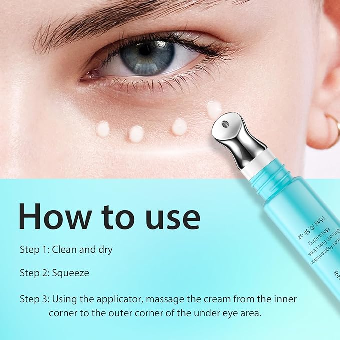 Retinol Eye Cream - Anti Aging Under Eye Cream with Hyaluronic Acid & Caffeine, Eye Serum for Dark Circles & Puffiness, Reduces Wrinkles & Repairs Eye Area (15ml)