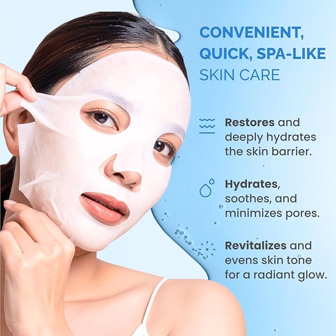 PLANTIFIQUE Facial Sheet Mask Coco Dew 5 Pack – Moisturizing Face Mask with Coconut and Korean Skincare Clay Mask – Hydrating Mud Mask with Avocado & Superfoods